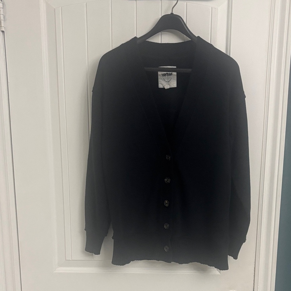 AERIE Black Button-Up Cardigan